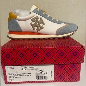 Tory burch vintage nylon sneakers size 8 in white/oasis/blue Olivetti